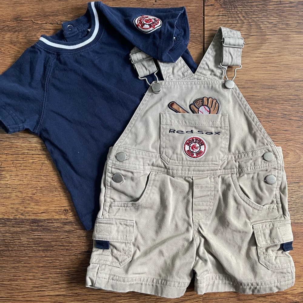 Boston Red Sox Overall Short Set 6/9m